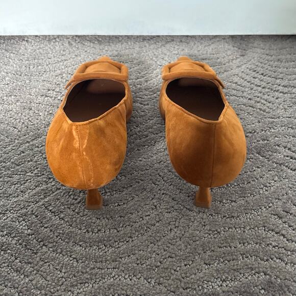 Manolo Blahnik Maysale Suede Buckle Kitten Heel Pumps Cognac Brown Size EU 38 - Picture 5 of 14